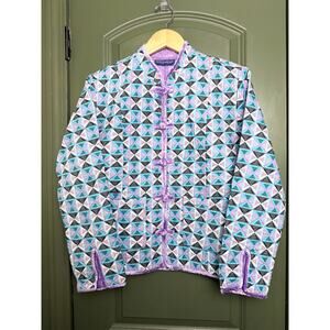 NWT Ro's Garden Andy Quilted Lightweight Geo Jacket Sikkim Purple Blue Lilac XS